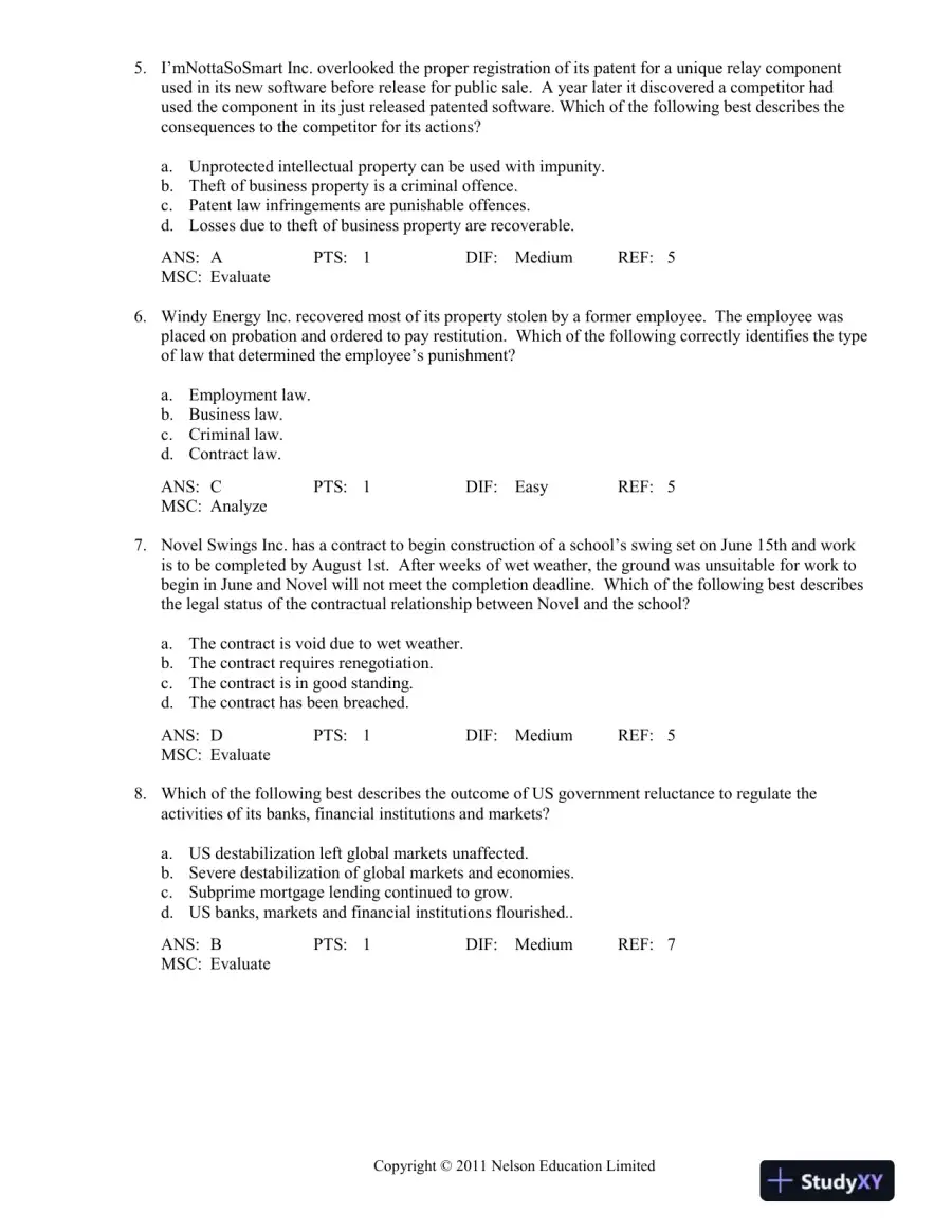 Canadian Business And The Law, 4th Edition Test Bank, page 3