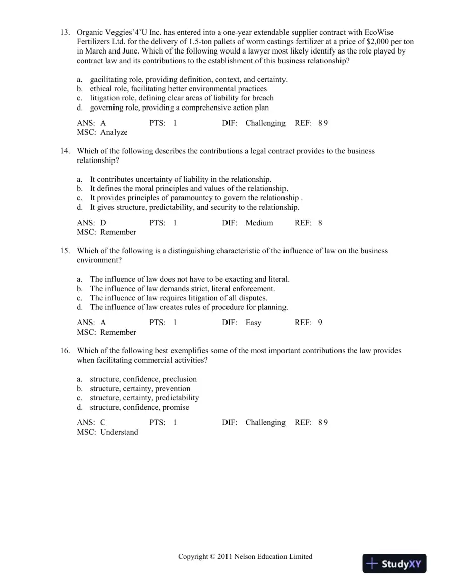 Canadian Business And The Law, 4th Edition Test Bank, page 5