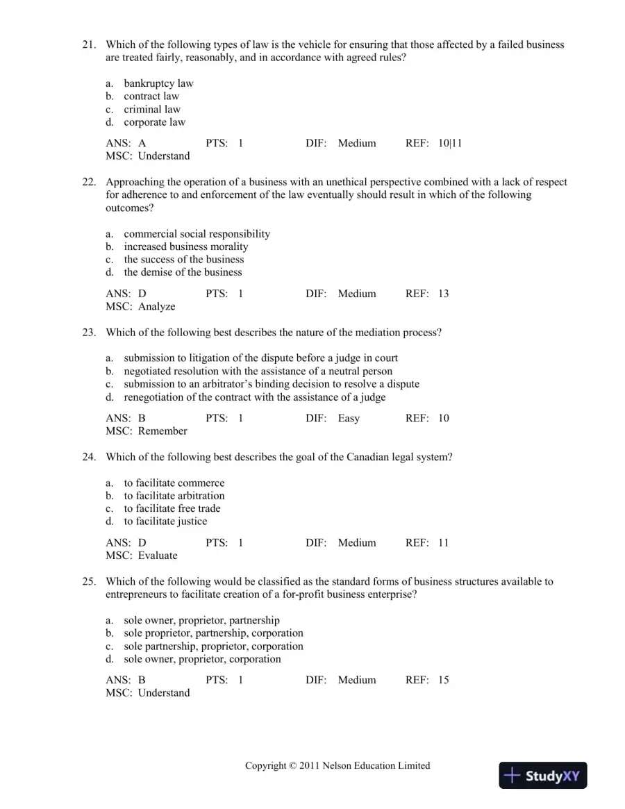 Canadian Business And The Law, 4th Edition Test Bank, page 7