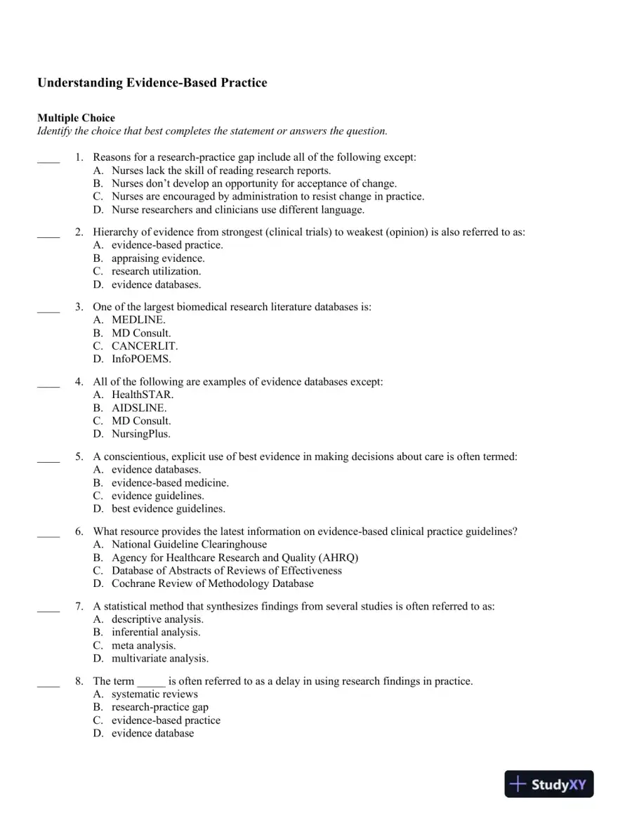 Reading, Understanding, and Applying Nursing Research, Revised Reprint 4th Edition Test Bank, page 8