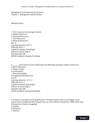 Management Fundamentals: Concepts, Applications, and Skill Development Sixth Edition Test Bank - Page 1 preview image