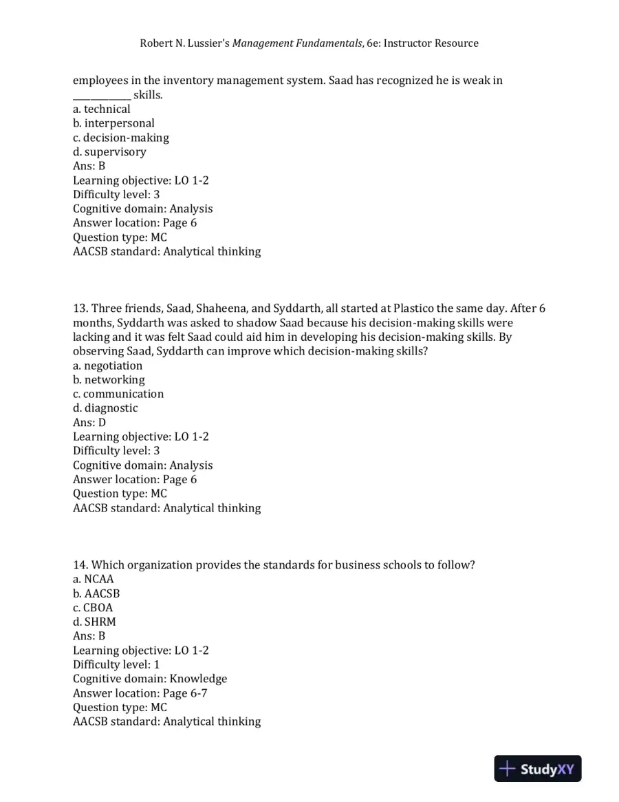 Management Fundamentals: Concepts, Applications, and Skill Development Sixth Edition Test Bank, page 6