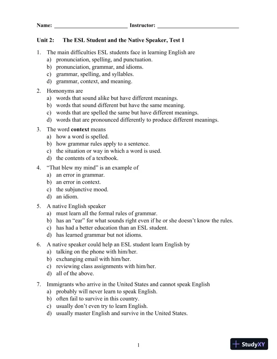 Grammar Matters, 1st Edition Test Bank, page 7