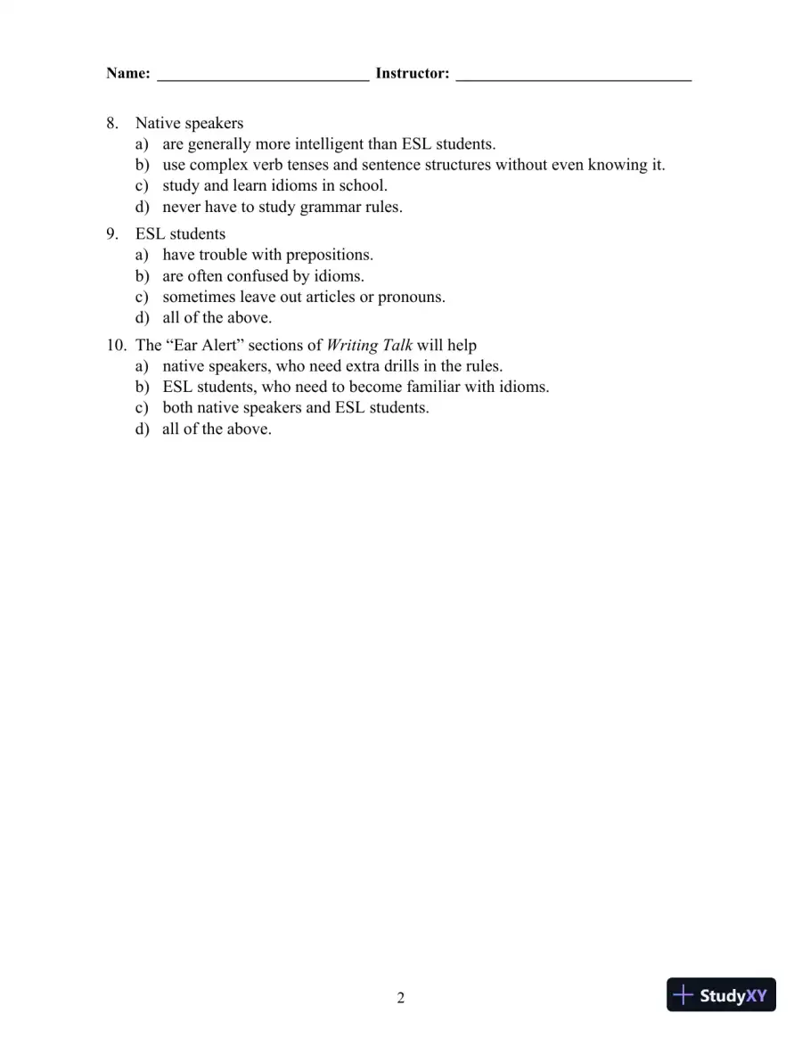 Grammar Matters, 1st Edition Test Bank, page 8
