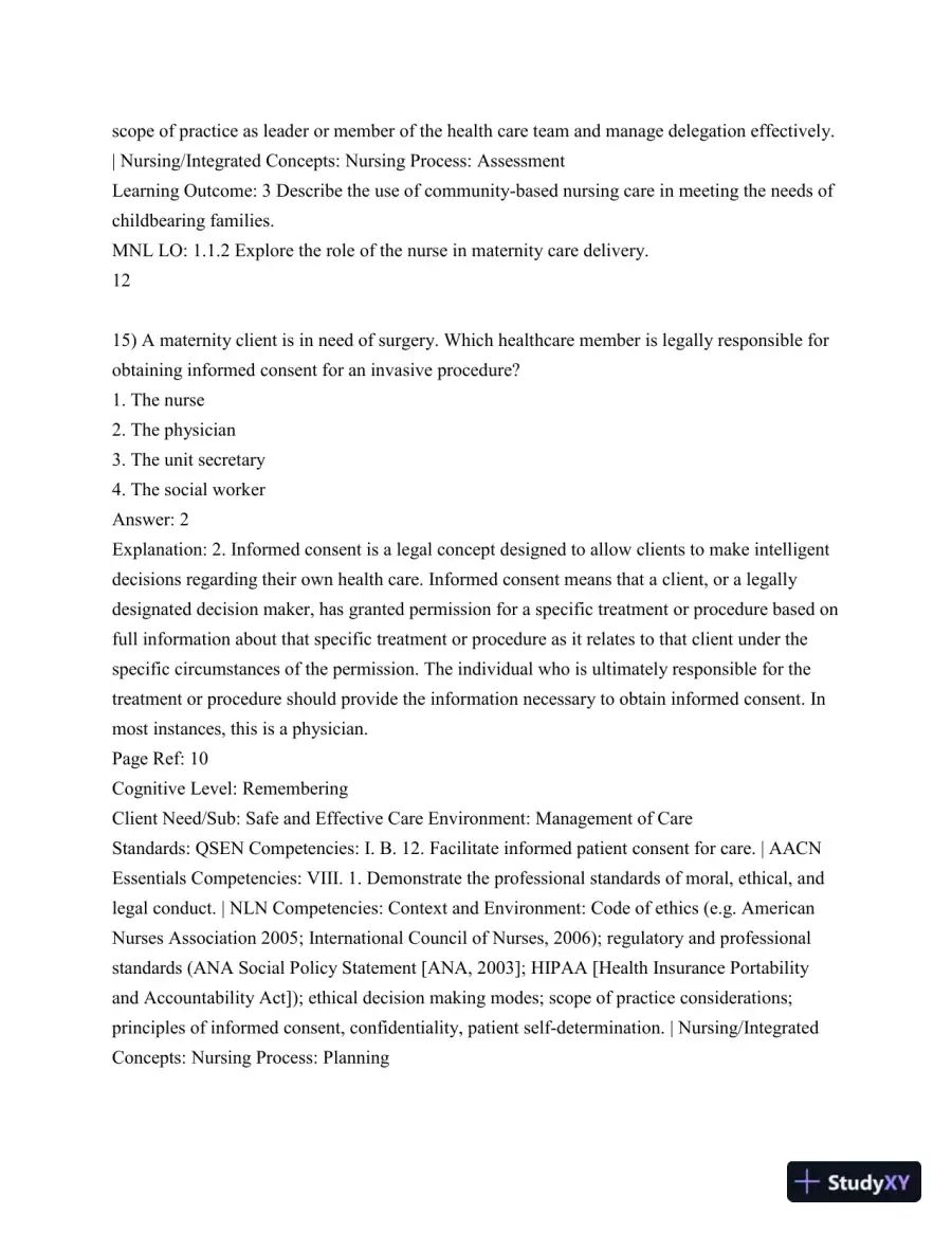 Test Bank For Olds' Maternal-Newborn Nursing and Women's Health Across The Lifespan, 10th Edition, page 13