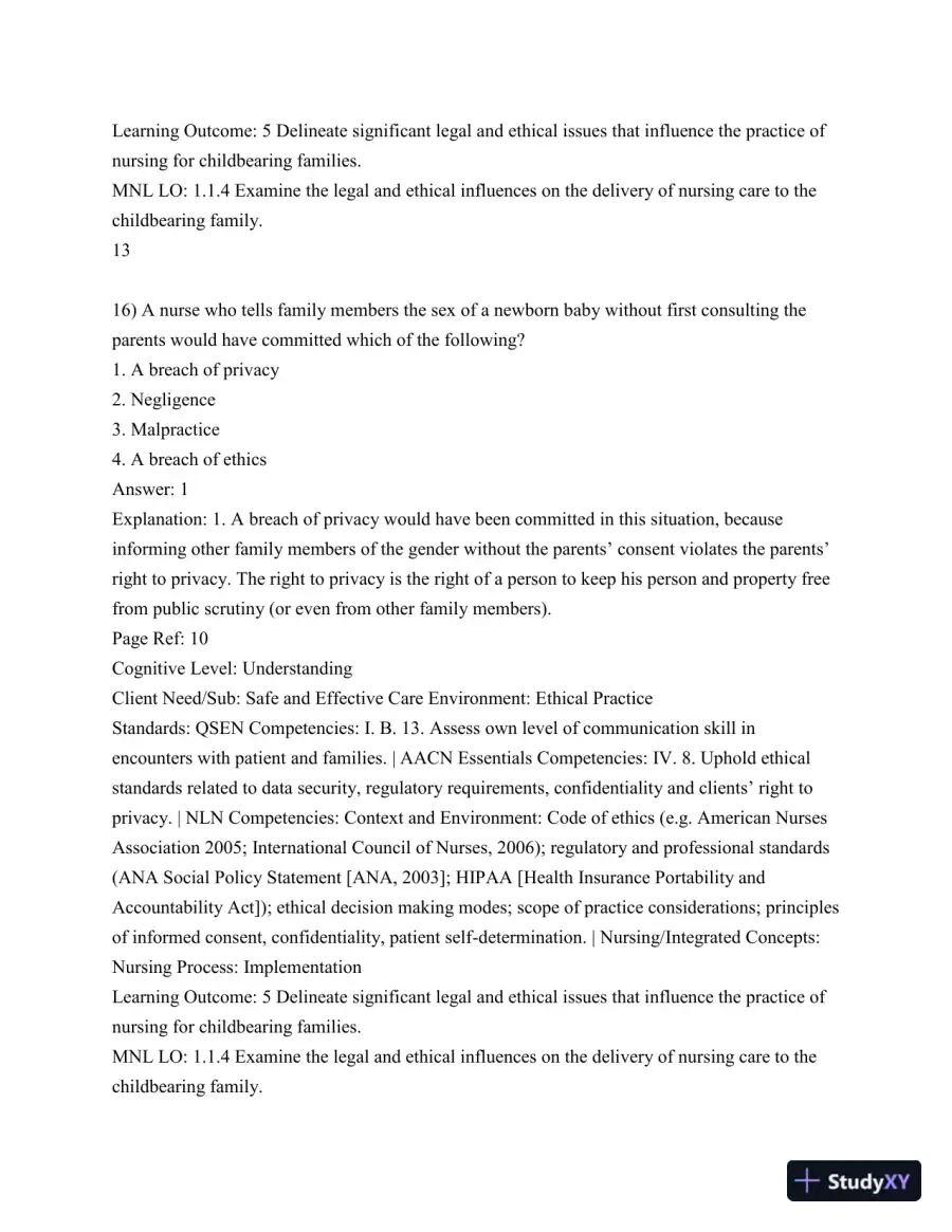 Test Bank For Olds' Maternal-Newborn Nursing and Women's Health Across The Lifespan, 10th Edition, page 14