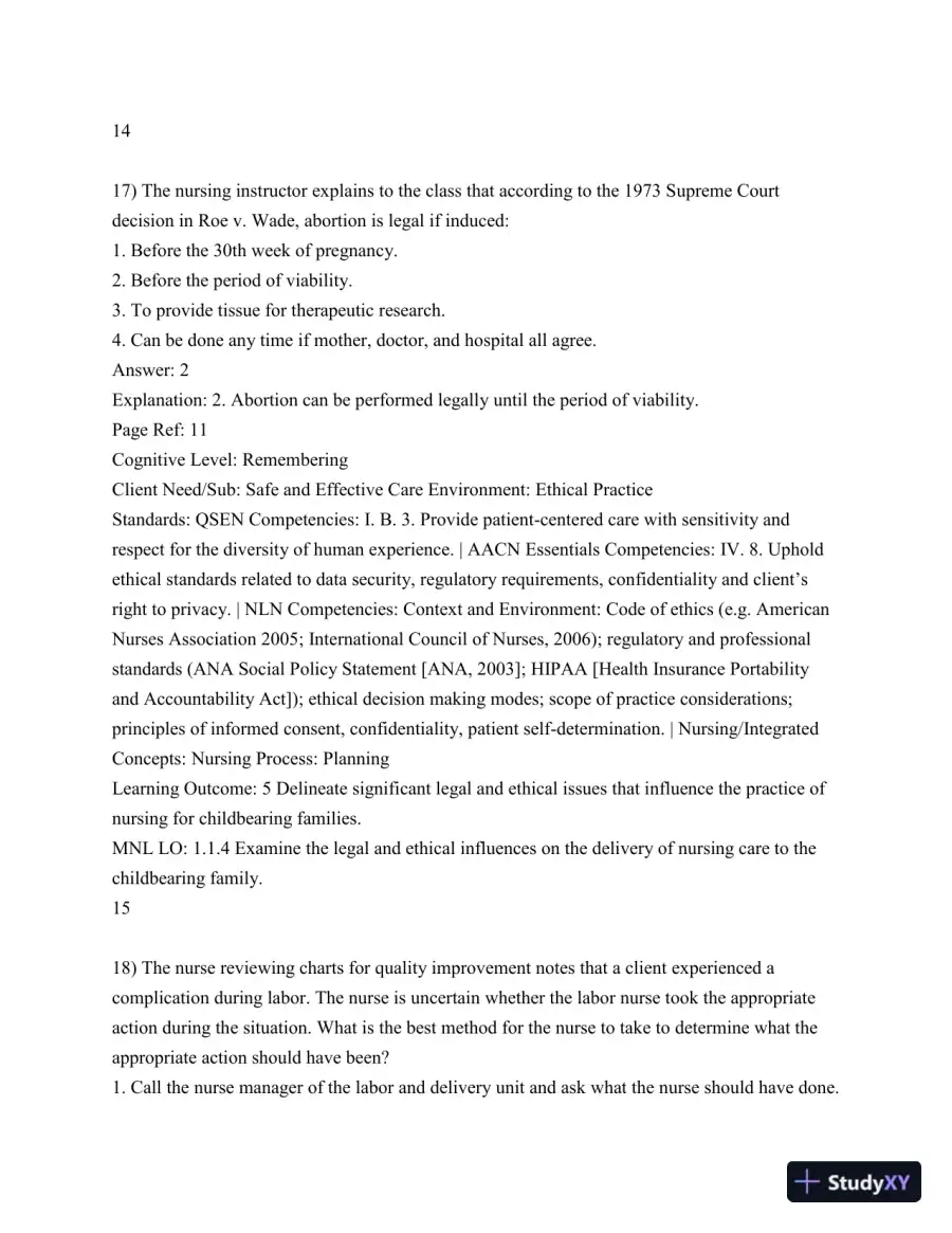 Test Bank For Olds' Maternal-Newborn Nursing and Women's Health Across The Lifespan, 10th Edition, page 15