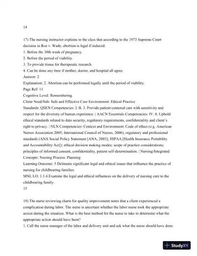 Test Bank For Olds' Maternal-Newborn Nursing and Women's Health Across The Lifespan, 10th Edition - Page 15 preview image