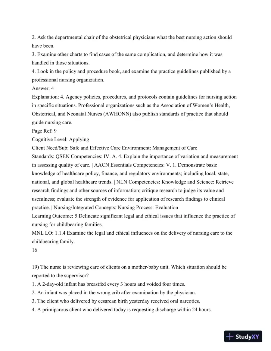 Test Bank For Olds' Maternal-Newborn Nursing and Women's Health Across The Lifespan, 10th Edition, page 16
