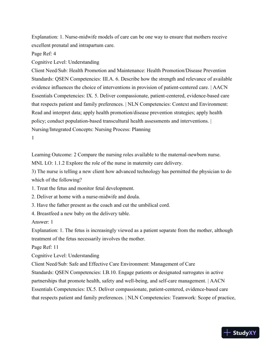 Test Bank For Olds' Maternal-Newborn Nursing and Women's Health Across The Lifespan, 10th Edition, page 3