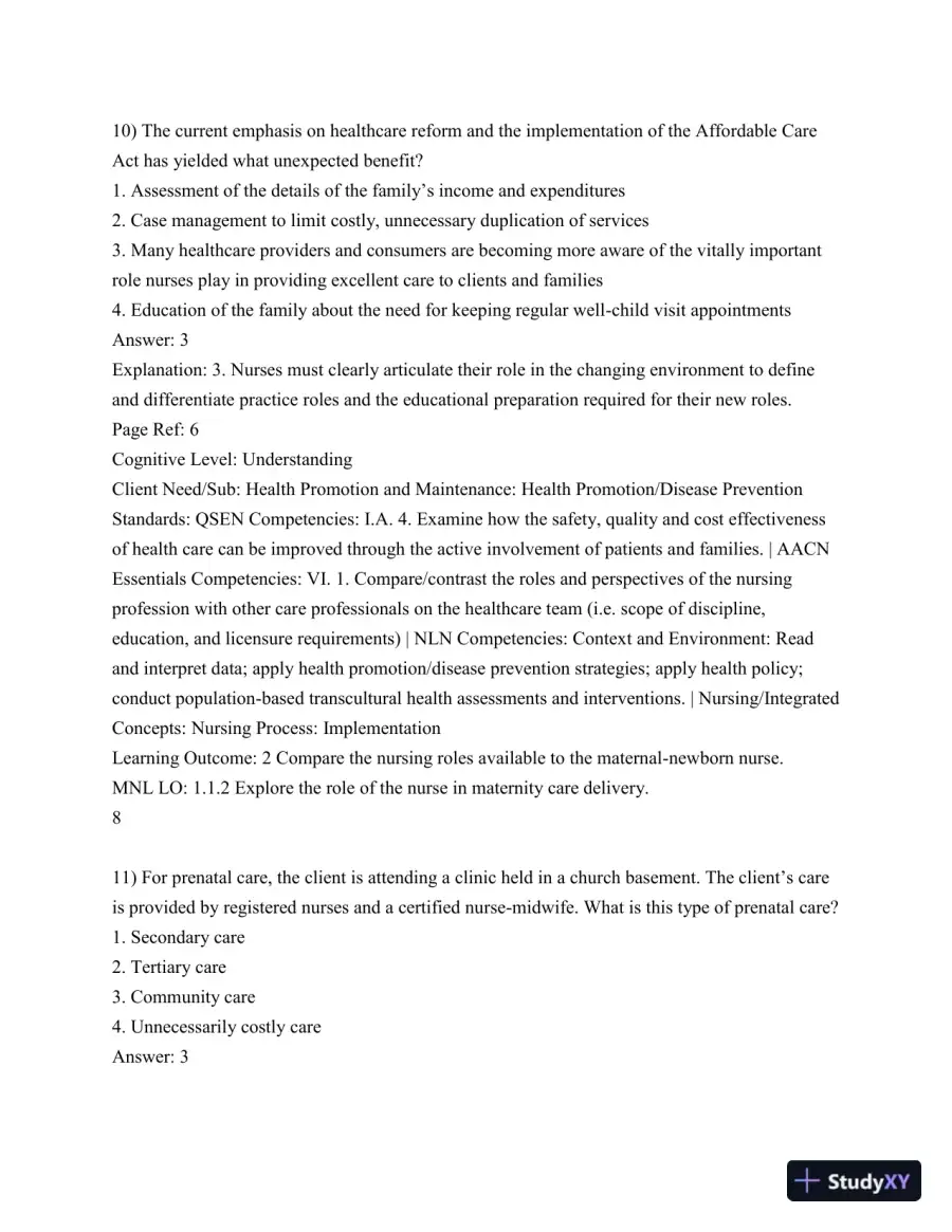 Test Bank For Olds' Maternal-Newborn Nursing and Women's Health Across The Lifespan, 10th Edition, page 9