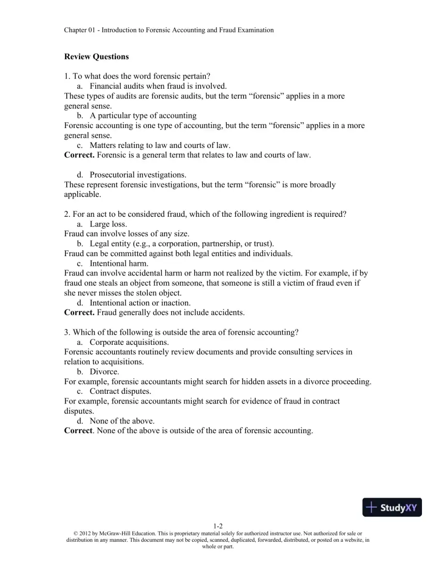 Solution Manual For Forensic Accounting and Fraud Examination, 2nd Edition, page 3