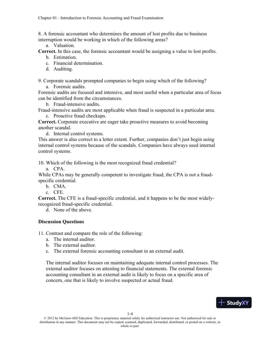 Solution Manual For Forensic Accounting and Fraud Examination, 2nd Edition, page 5