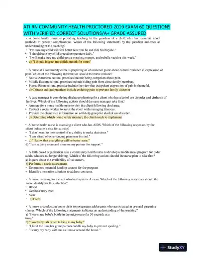 2019 ATI RN Community Health Proctored Exam With Answers (60 Solved Questions) - Page 1 preview image