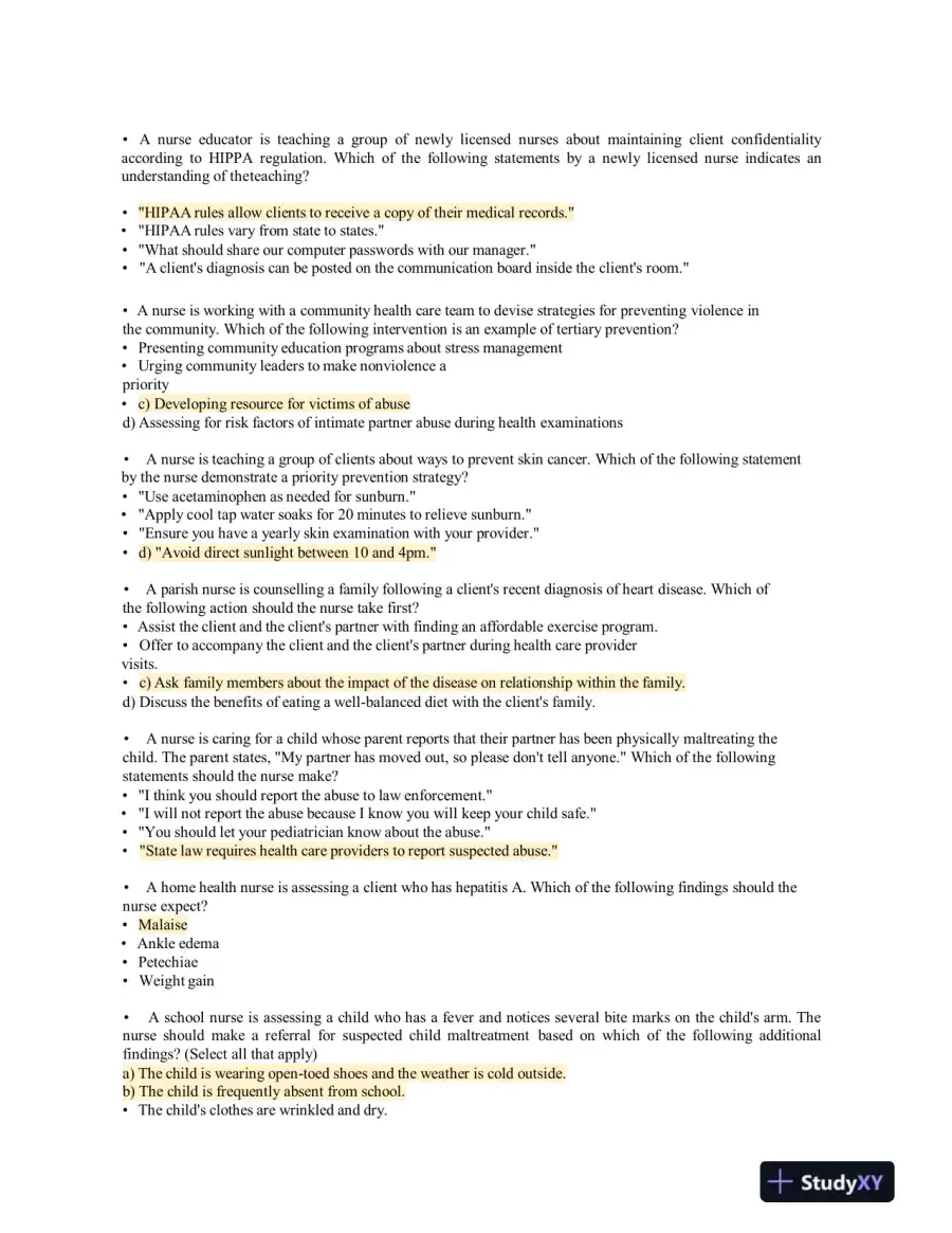 2019 ATI RN Community Health Proctored Exam With Answers (60 Solved Questions), page 3