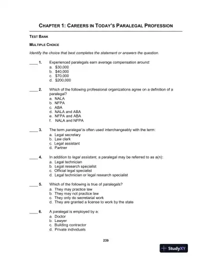 Paralegal Today: The Essentials, 6th Edition Test Bank - Page 1 preview image