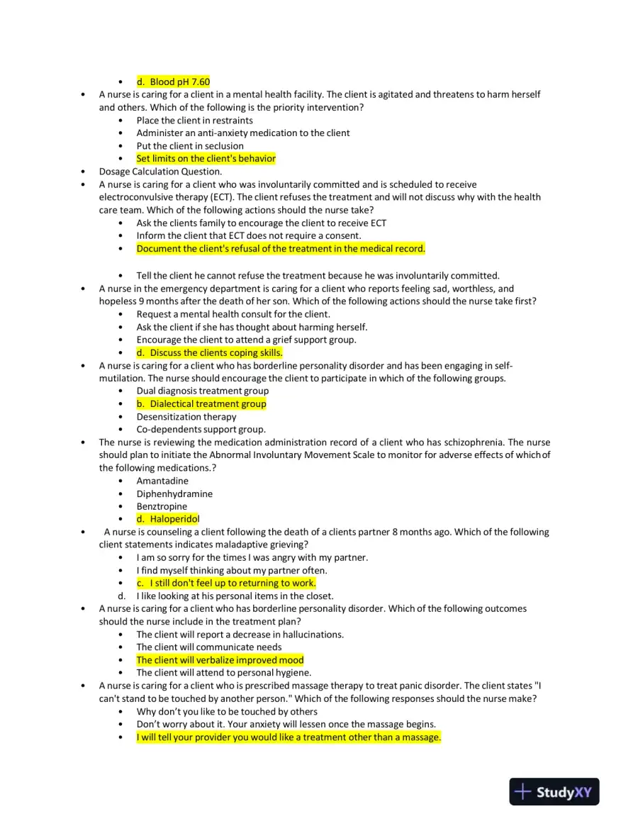 2019 ATI Mental Health Proctored Exam with Answers (139 Solved Questions), page 4