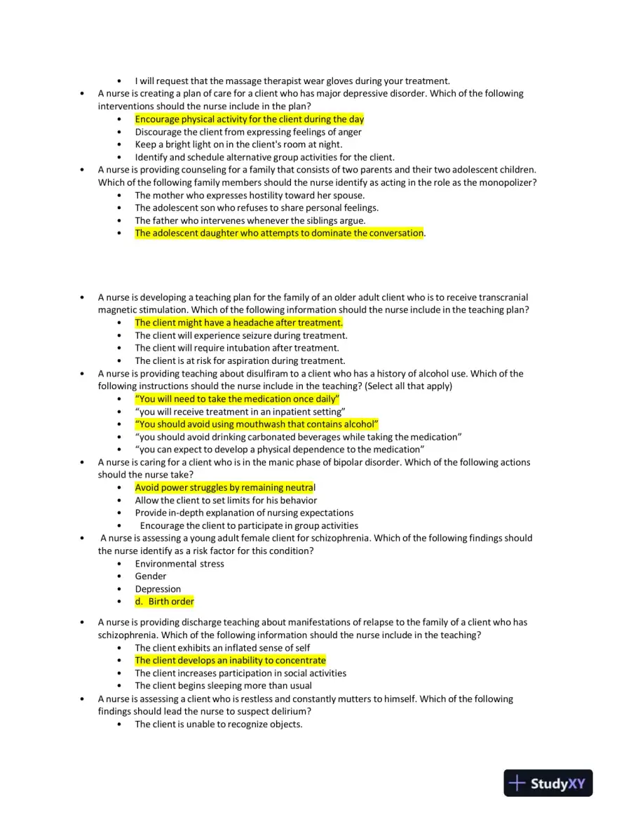 2019 ATI Mental Health Proctored Exam with Answers (139 Solved Questions), page 5