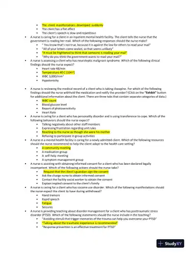 2019 ATI Mental Health Proctored Exam with Answers (139 Solved Questions) - Page 6 preview image