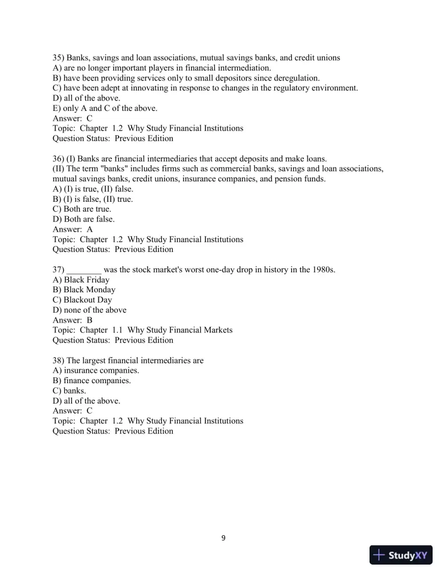 Test Bank for Financial Markets and Institutions, 9th Edition, page 10