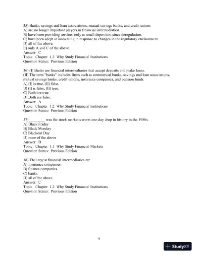 Test Bank for Financial Markets and Institutions, 9th Edition - Page 10 preview image