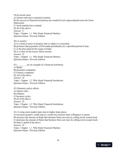 Test Bank for Financial Markets and Institutions, 9th Edition - Page 11 preview image