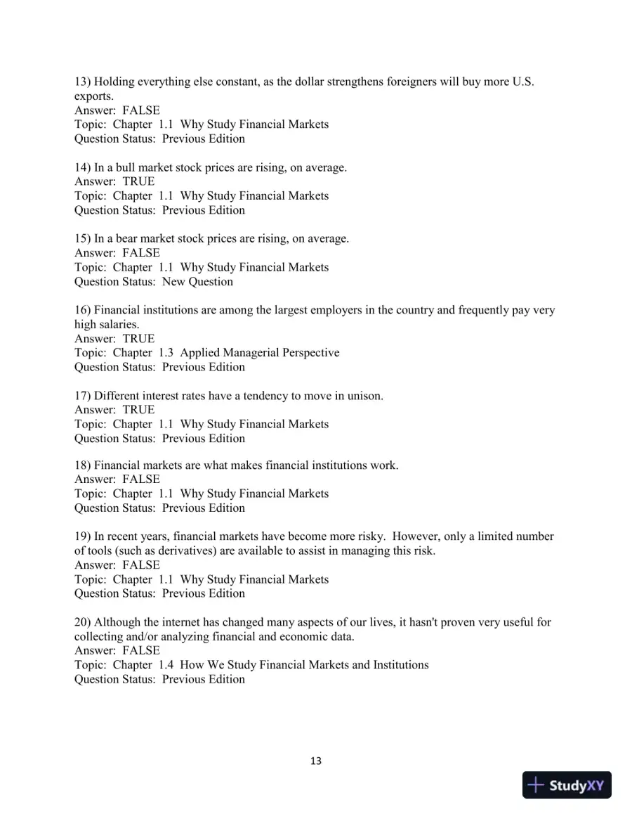 Test Bank for Financial Markets and Institutions, 9th Edition, page 14