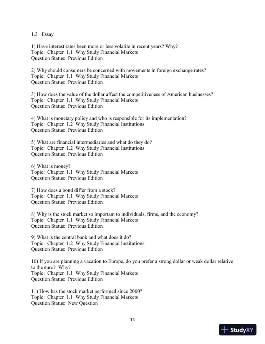 Test Bank for Financial Markets and Institutions, 9th Edition, page 15