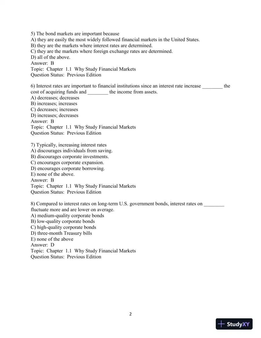 Test Bank for Financial Markets and Institutions, 9th Edition, page 3