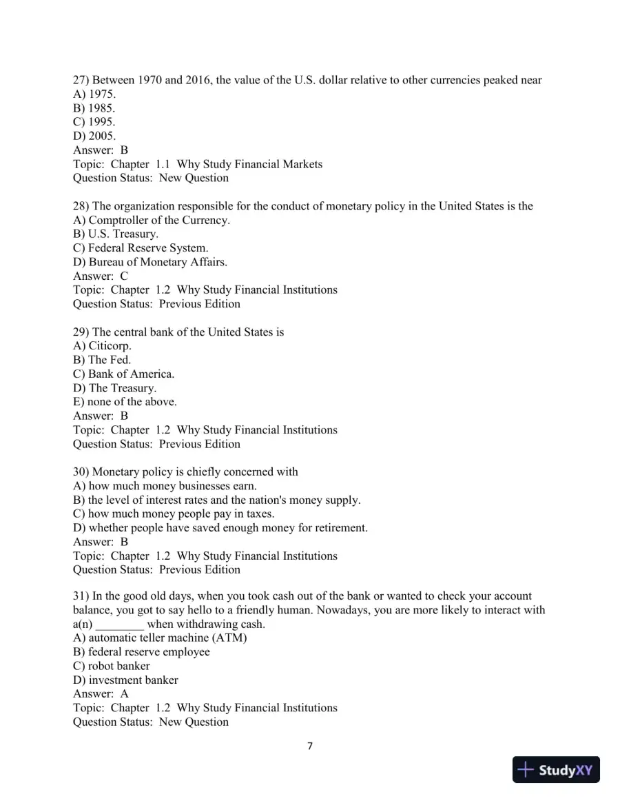 Test Bank for Financial Markets and Institutions, 9th Edition, page 8
