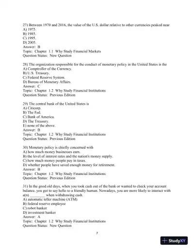 Test Bank for Financial Markets and Institutions, 9th Edition - Page 8 preview image