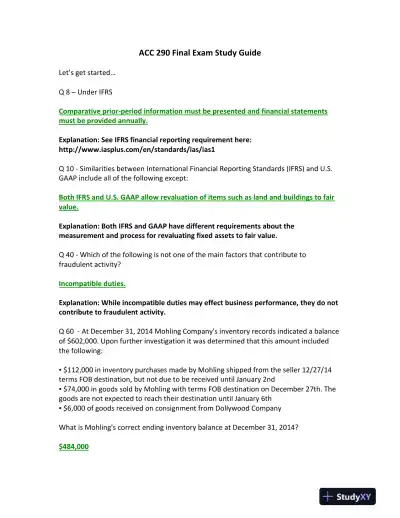 ACC 290 Final Exam Study Guide - Page 1 preview image