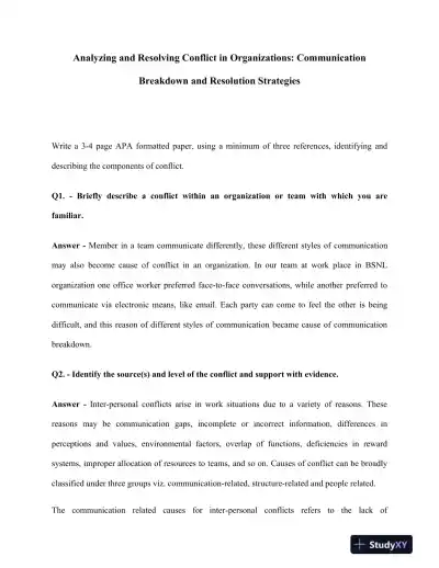 Analyzing and Resolving Conflict in Organizations: Communication Breakdown and Resolution Strategies - Page 1 preview image