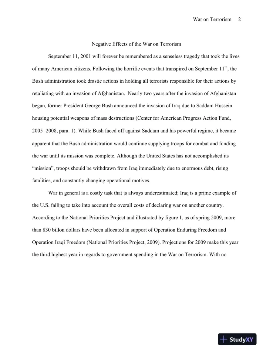 Negative Effects of the War on Terrorism Axia College University of Phoenix, page 3