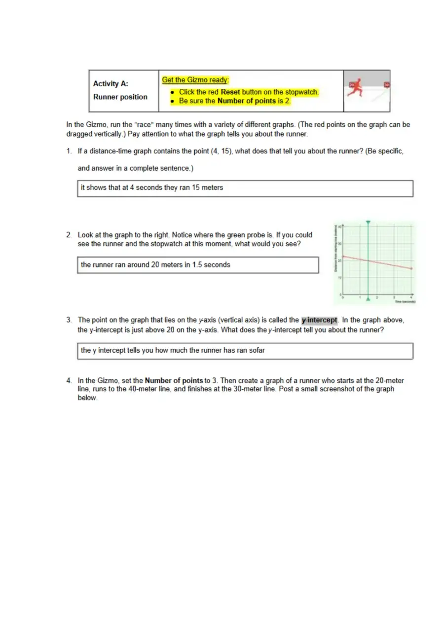 Student Exploration Distance Time Graphs, page 2
