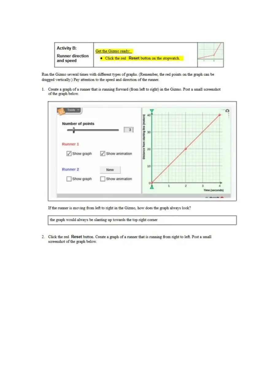 Student Exploration Distance Time Graphs, page 4