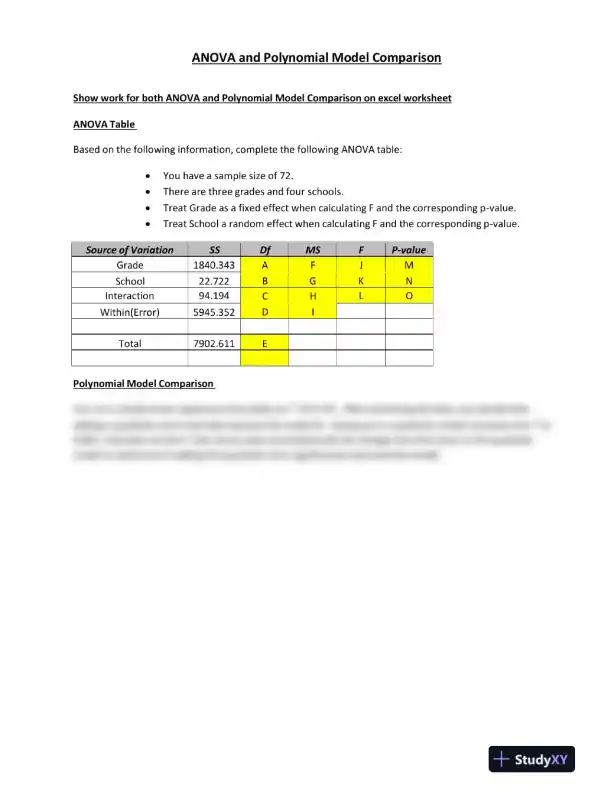 ANOVA and Polynomial Model Comparison - Page 1 preview image