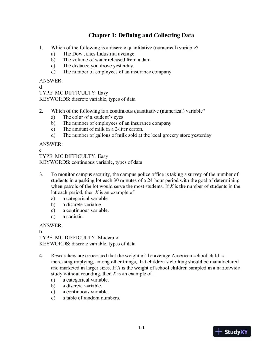 Test Bank for Statistics for Managers Using Microsoft Excel, 9th Edition, page 13