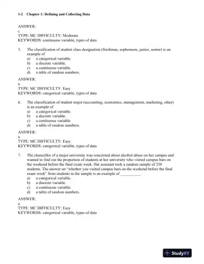 Test Bank for Statistics for Managers Using Microsoft Excel, 9th Edition - Page 14 preview image