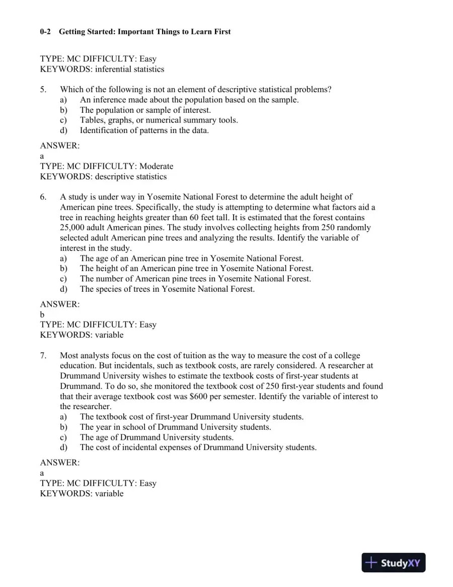 Test Bank for Statistics for Managers Using Microsoft Excel, 9th Edition, page 6