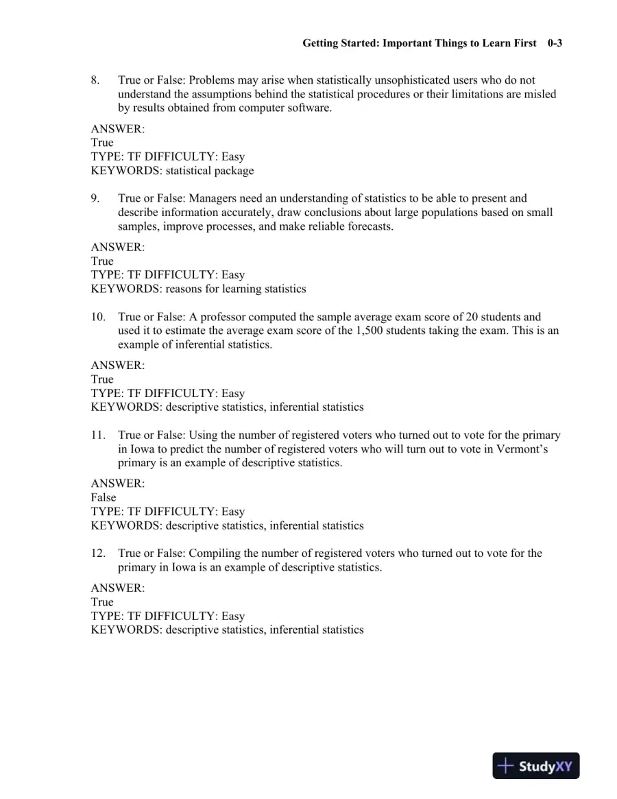 Test Bank for Statistics for Managers Using Microsoft Excel, 9th Edition, page 7
