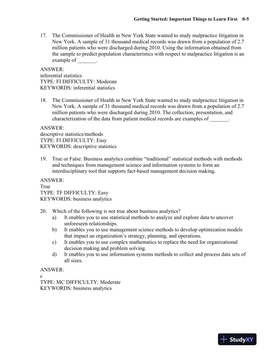 Test Bank for Statistics for Managers Using Microsoft Excel, 9th Edition, page 9