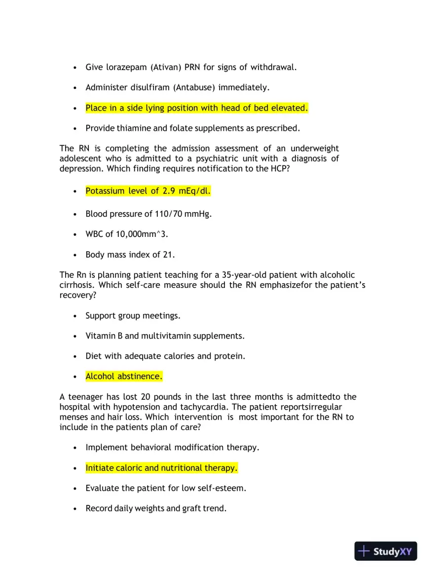 2023 HESI RN Mental Health Test Bank Version 1 With Answers (143 Solved Questions), page 10