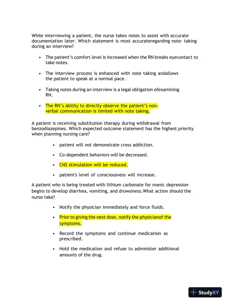 2023 HESI RN Mental Health Test Bank Version 1 With Answers (143 Solved Questions), page 11