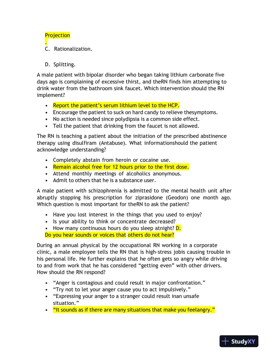 2023 HESI RN Mental Health Test Bank Version 1 With Answers (143 Solved Questions), page 3