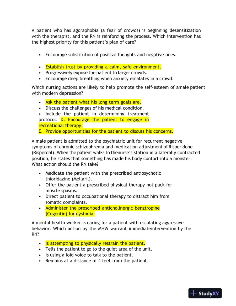 2023 HESI RN Mental Health Test Bank Version 1 With Answers (143 Solved Questions), page 4