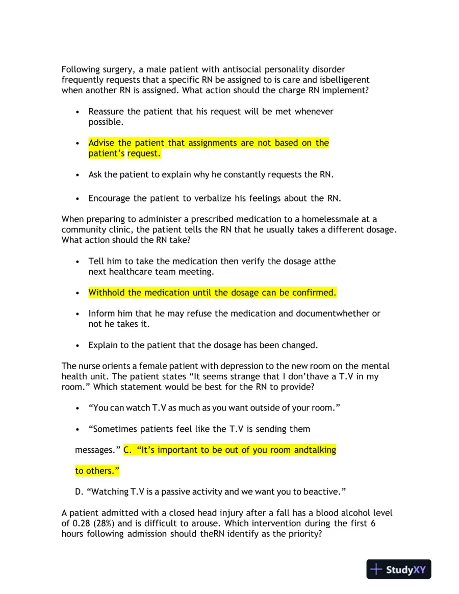 2023 HESI RN Mental Health Test Bank Version 1 With Answers (143 Solved Questions), page 9