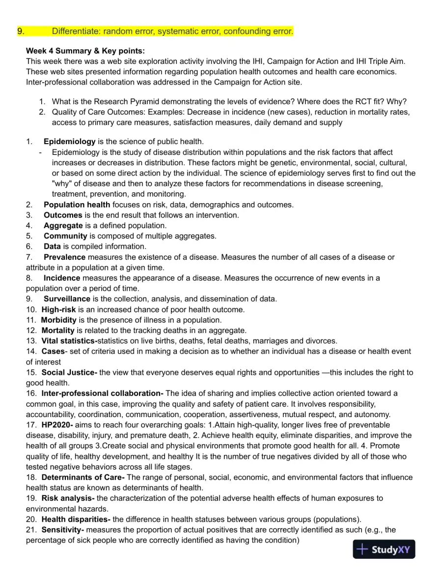 NR503 Population Health, Epidemiology and Statistical Principles Midterm Exam Study Guide With Answers (30 Solved Questions), page 5