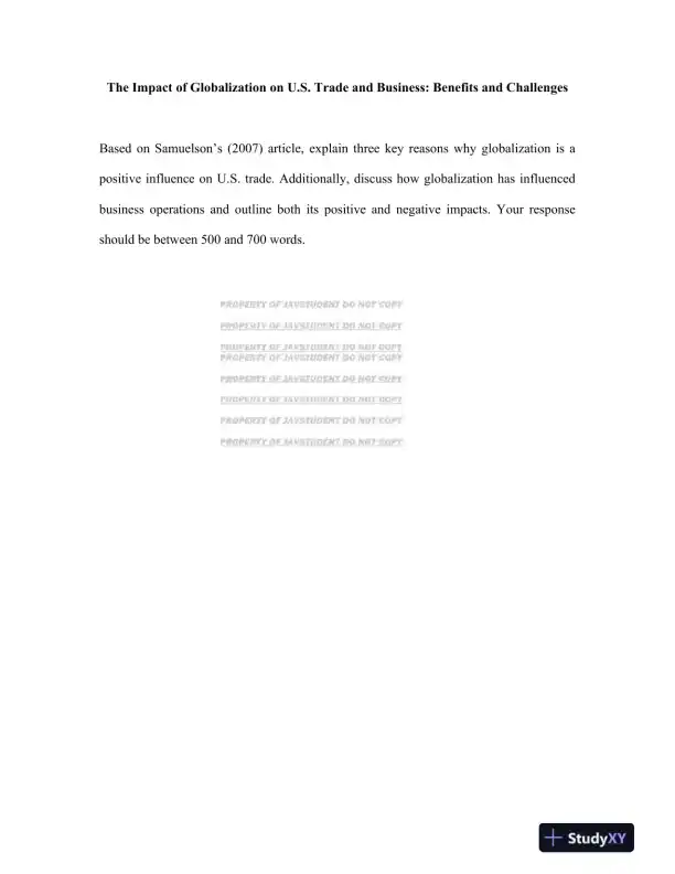 The Impact of Globalization on U.S. Trade and Business: Benefits and Challenges - Page 1 preview image