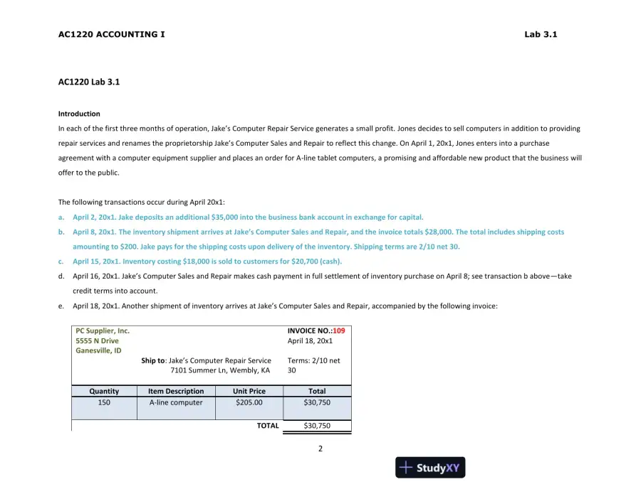 AC1220 ACCOUNTING I Lab 3.1, page 3